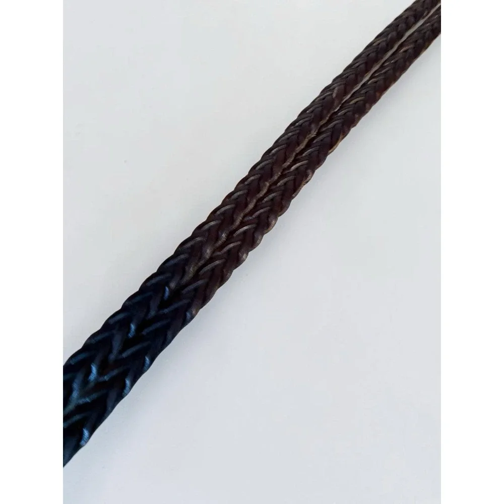 Lands End Belt Vintage Double Strap Brown Leather Woven Silver Toggle Size 26